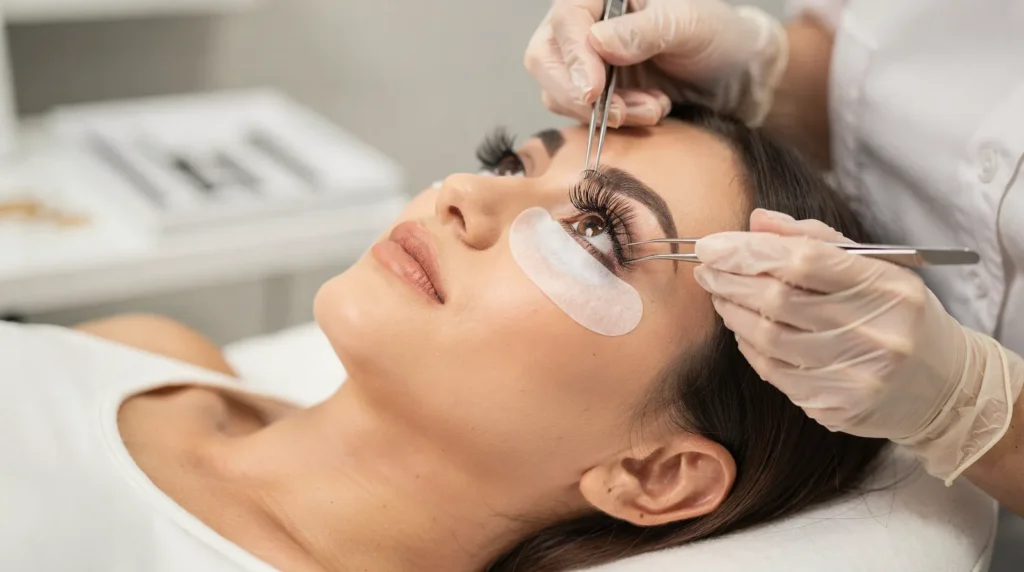 Hybrid lash sets blend classic and volume techniques into one mixed-texture style.; Limitlashes Academy teaches